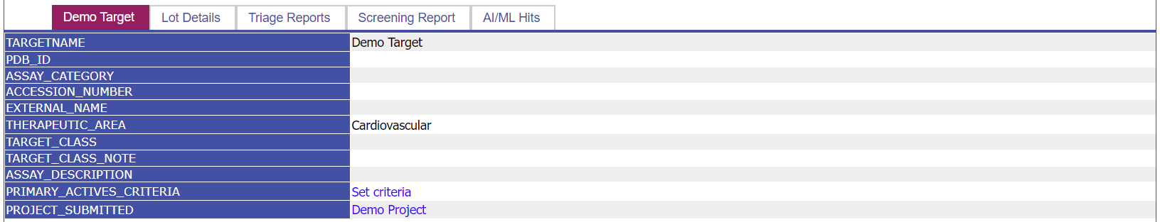 Detail view of a target that meets your search criteria